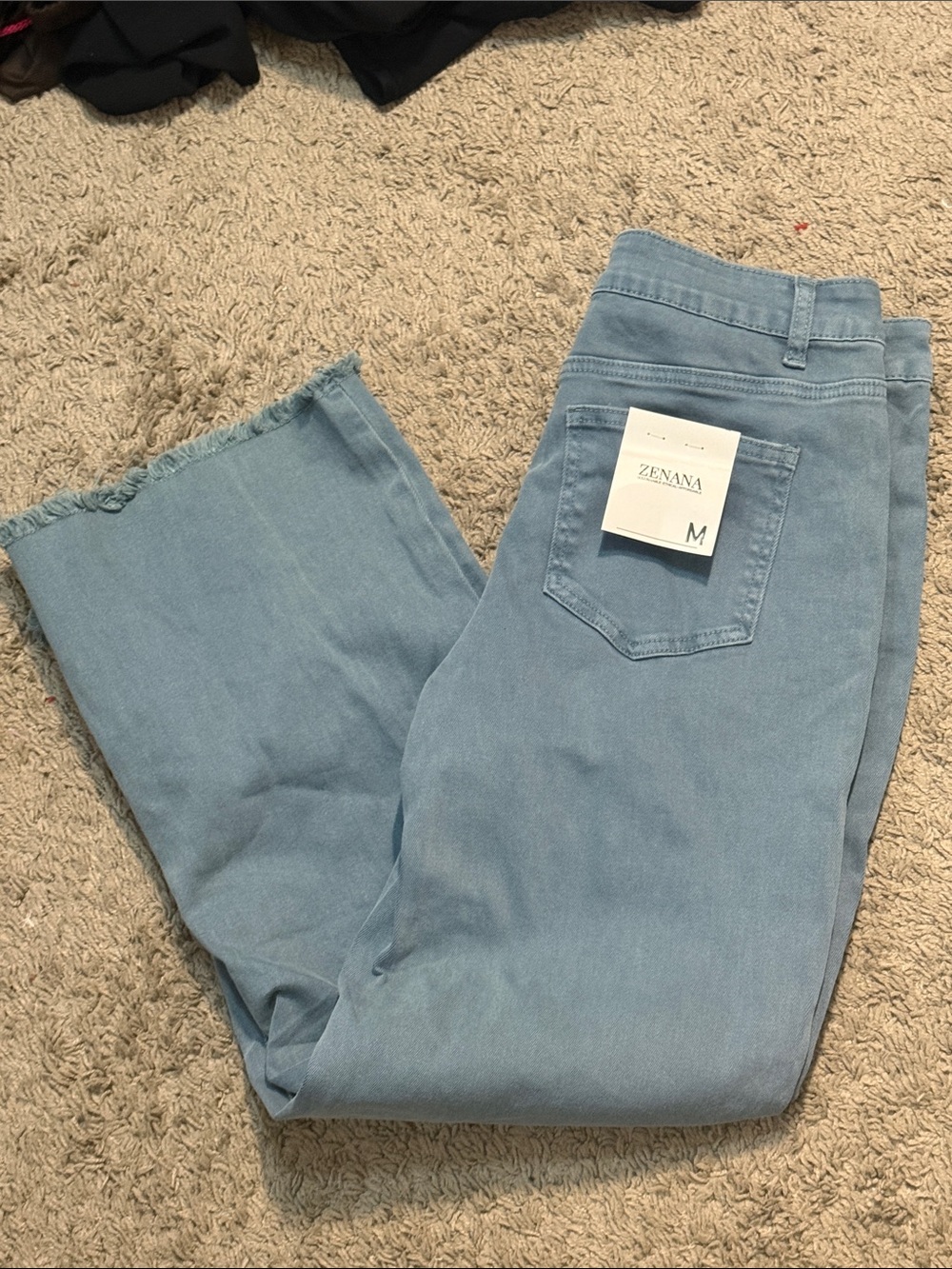 Zenana Outfitters Light Blue Wide Leg Frayed Hem Jeans